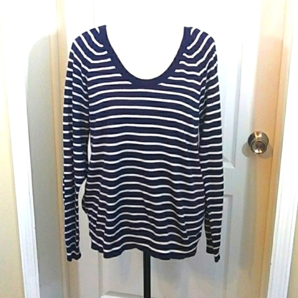 GAP Navy Blue White Stripe Scoop Neck Pullover Oversized Knit Top - Picture 1 of 4
